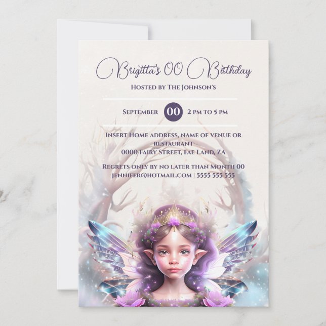 Invitación Nieve princesa hada rosa invierno mágico encantado (Anverso)