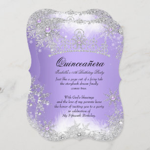 Invitación Nieve púrpura Quinceanera Winter Wonderland Lilac