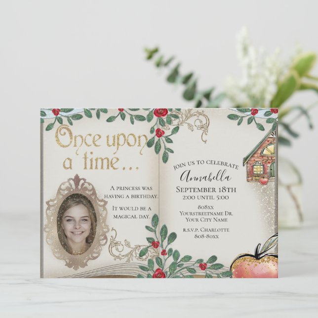 Invitación Nieve White Magic Mirror Fairy Tale (Anverso de pie)