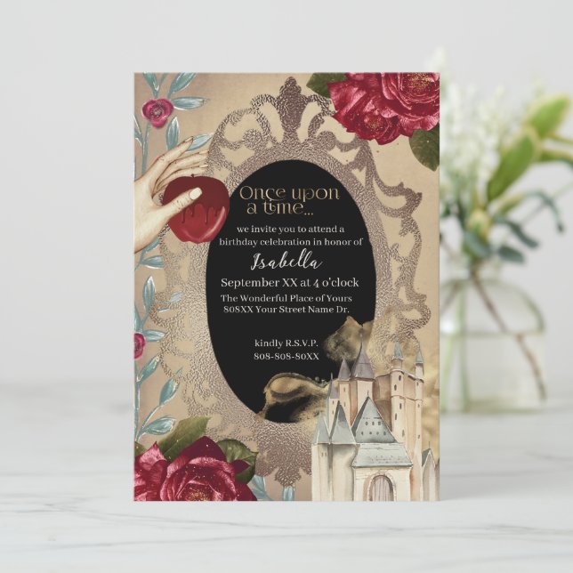 Invitación Nieve White Magic Mirror Fairy Tale (Anverso de pie)