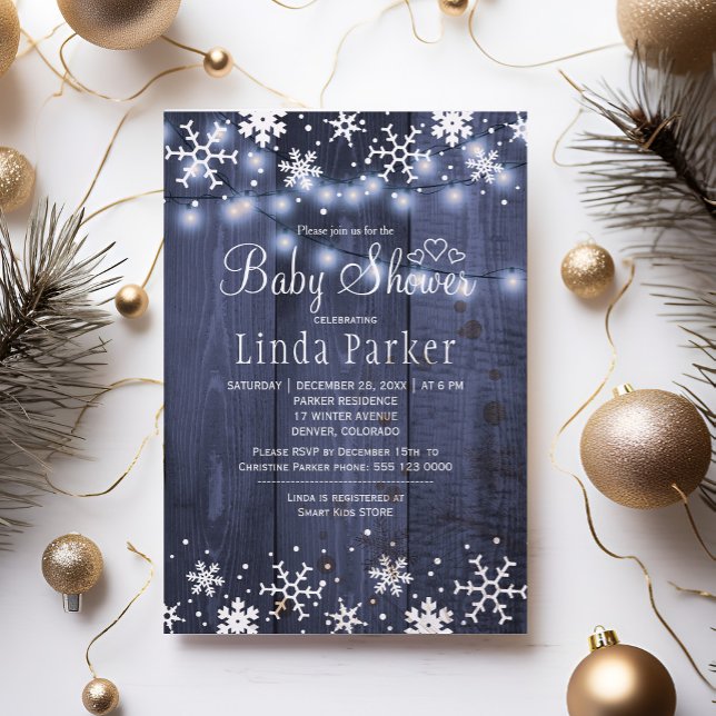 Invitación Nieves azul blanco ducha de bebé de invierno rústi (Subido por el creador)