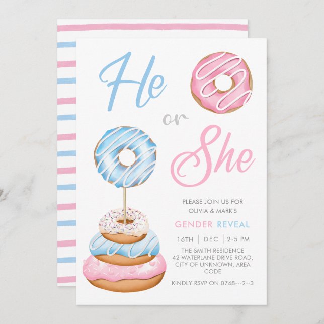 Invitación Nieves azules y rosadas revelan género de bebé (Anverso / Reverso)