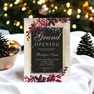 Invitación nieves doradas elegante Navidades rojos gran apert