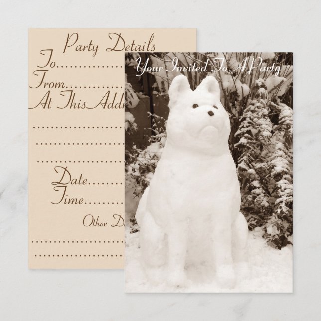 Invitación Nieves muy divertida akita snowman para navidades (Anverso / Reverso)