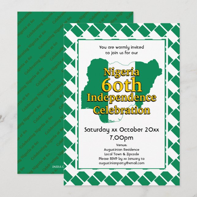 Invitación NIGERIA 60.ª INDEPENDENCIA | Bandera de Nigeria (Anverso / Reverso)