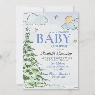 Invitación Night Christmas tree baby shower