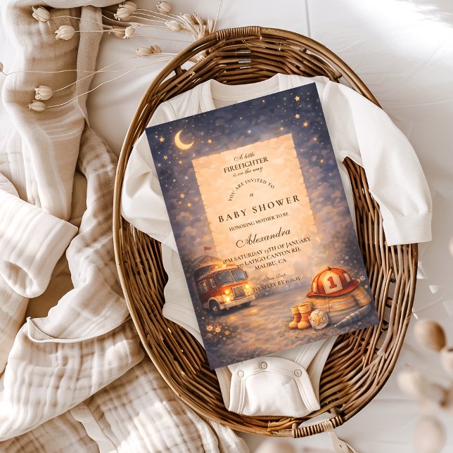 Invitación Night Sky Little Firefighter Baby Shower (Subido por el creador)