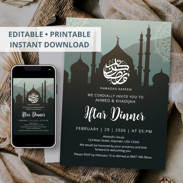 Invitación Night Sky Mosque Silhouette Ramadan Iftar Dinner (Subido por el creador)