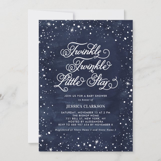 Invitación Night Sky Twinkle Twinkle Little Star Baby Shower (Anverso)