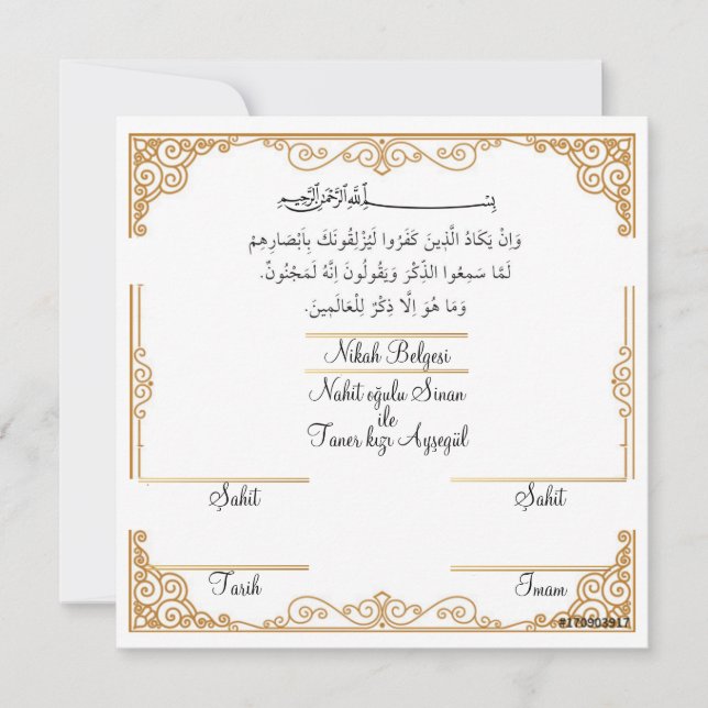 Invitación Nikah belgesi (Anverso)