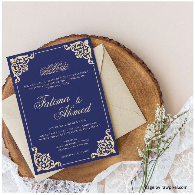 Invitación Nikah Blue Gold Boda musulmana islámica (Subido por el creador)