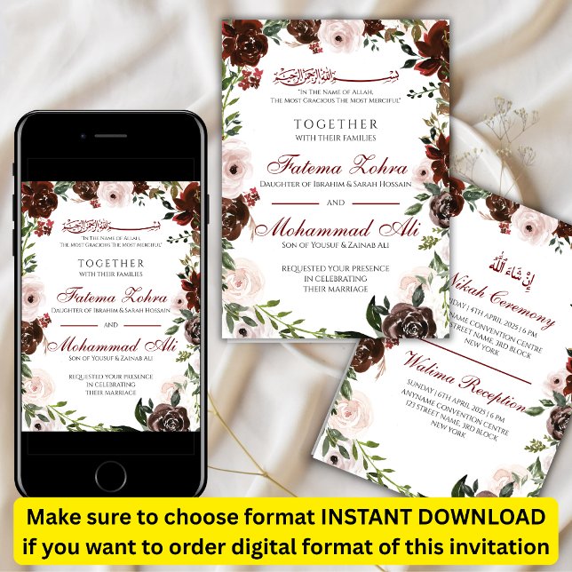Invitación Nikah, Boda musulmán de la rosa roja radiante (Subido por el creador)