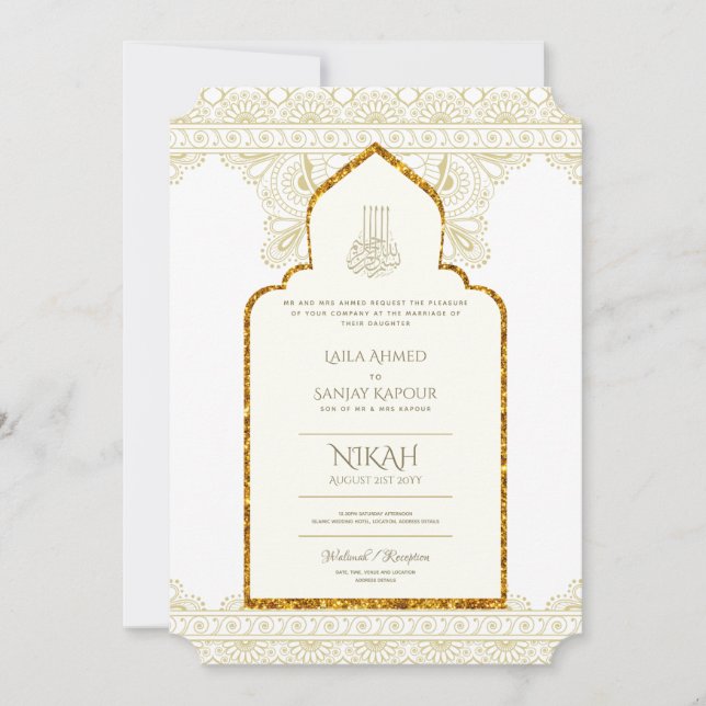 Invitación NIKAH - Boda Oro de la Mezquita Islámica Ornate (Anverso)
