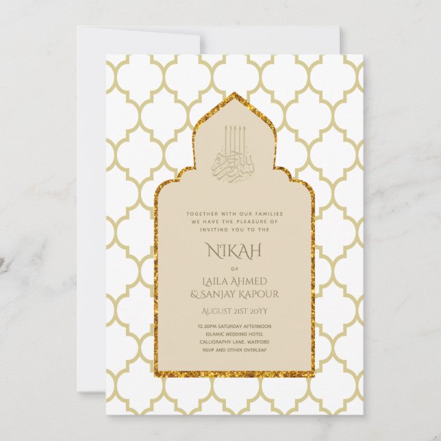 Invitación NIKAH - Boda Oro de la Mezquita Islámica Ornate (Anverso)