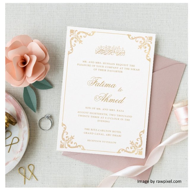 Invitación Nikah Elegant White Vintage Boda Musulmana (Subido por el creador)