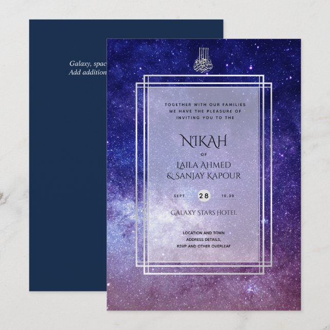Invitación NIKAH Galaxy Wedding Invita caligrafía islámica (Anverso / Reverso)