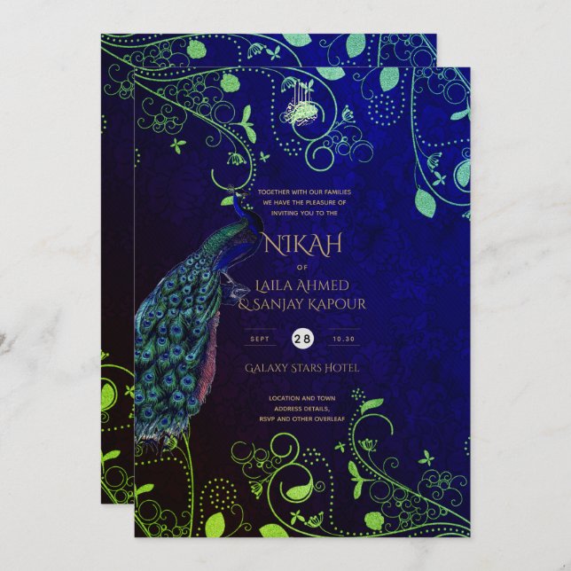 Invitación NIKAH Galaxy Wedding Invita caligrafía islámica (Anverso / Reverso)