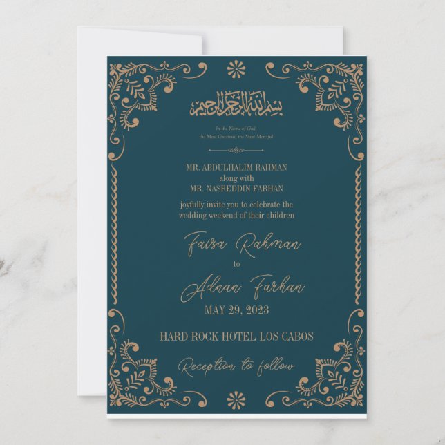 invitación nikah, invitación musulmana (Anverso)