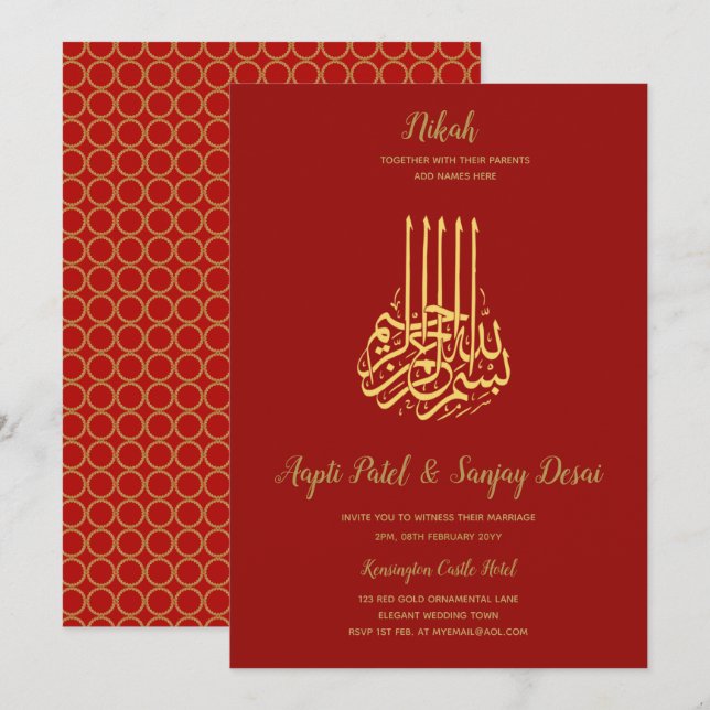Invitación Nikah - Invitan a una boda islámica de Motif con o (Anverso / Reverso)