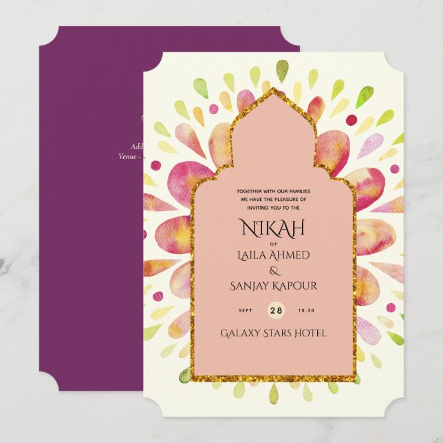 Invitación NIKAH - Invitati, Boda de oro de Mandala Berry (Anverso / Reverso)