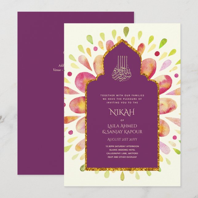 Invitación NIKAH - Invitati, Boda de oro de Mandala Berry (Anverso / Reverso)