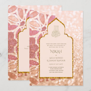 Invitación NIKAH - Invitati, Boda de oro rosado de Ornate Ros