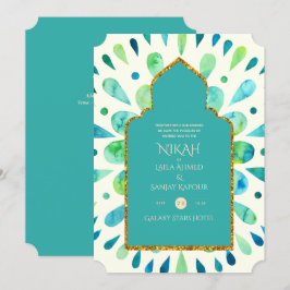 Invitación NIKAH - Moderno Boda de oro turquesa de Mandala