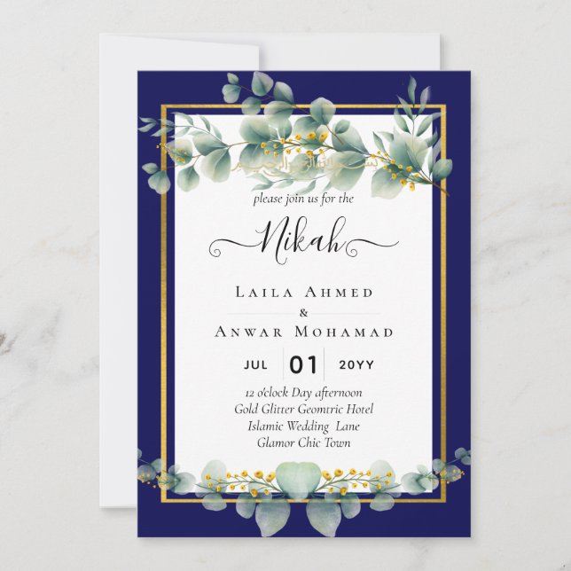 Invitación NIKAH NAVY Boda Eucalyptus (Anverso)