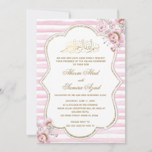 Invitación Nikah or Valima Ceremony Invitation Pink Gold