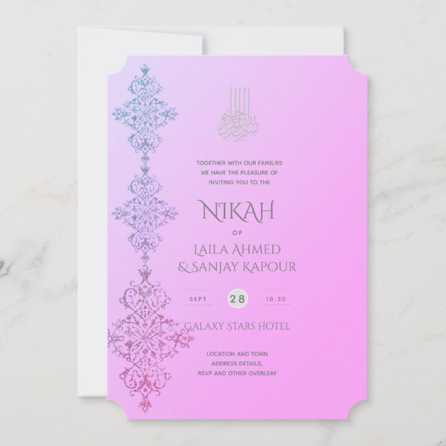 Invitación NIKAH - Ornate Islamic Gold Boda Rosa Inv (Anverso)