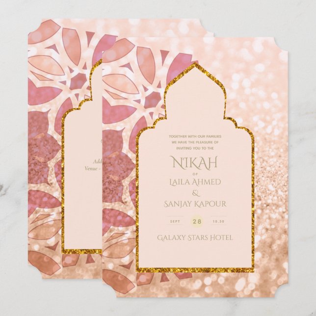 Invitación NIKAH - Ornate Rosegold Boda Oro Rosa (Anverso / Reverso)
