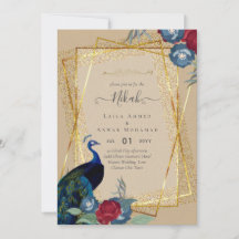 NIKAH Peacock Floral Gold Frame Boda Islámico