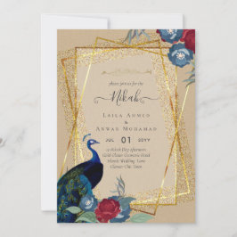 Invitación NIKAH Peacock Floral Gold Frame Boda Islámico