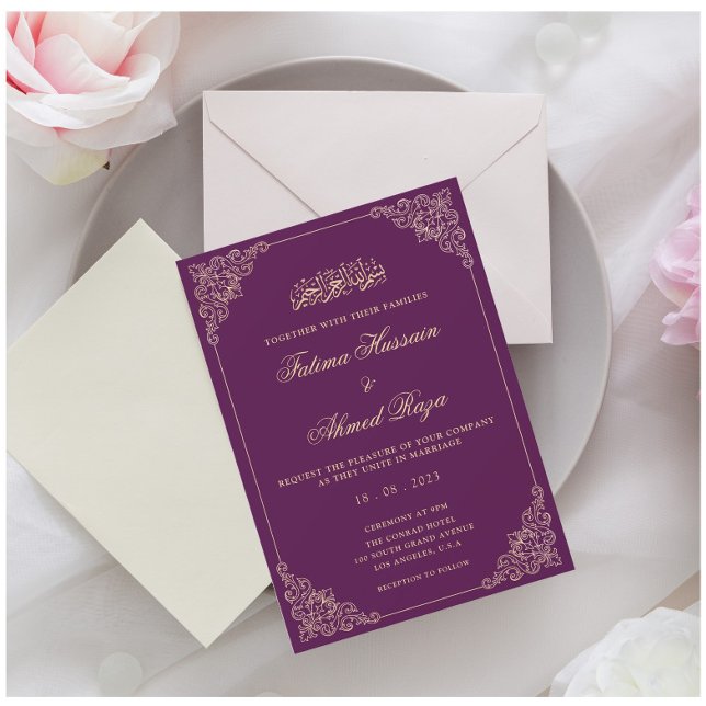 Invitación Nikah Purple Gold Boda musulmán islámico (Subido por el creador)
