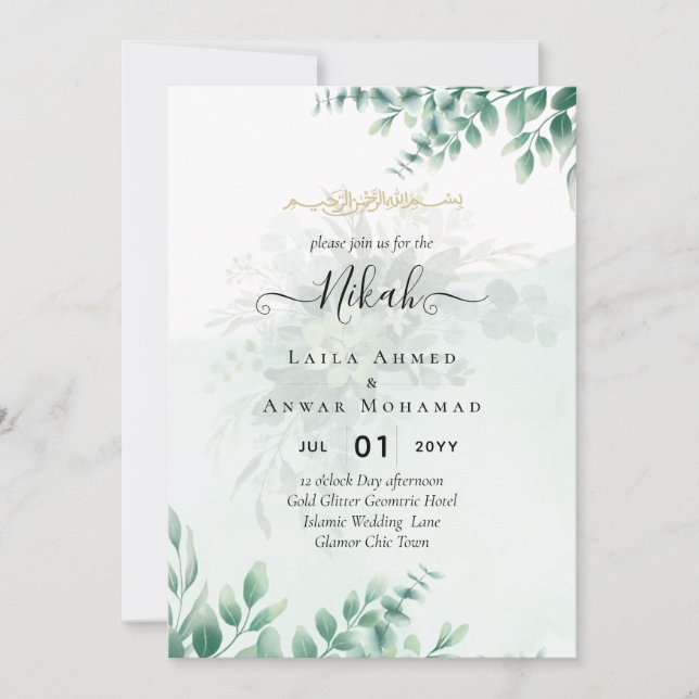 Invitación Nikah Walima GREENERY WEDDING INVITATION Islamic (Anverso)