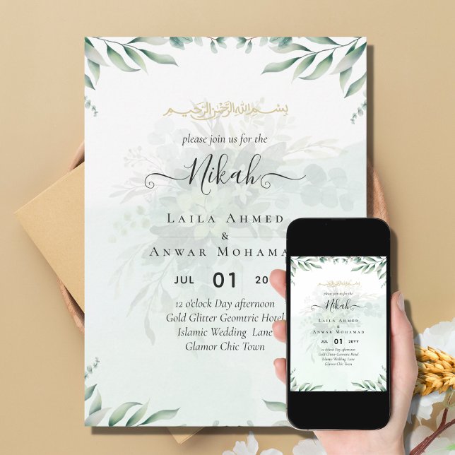 Invitación Nikah Walima GREENERY WEDDING INVITATION Islamic (Subido por el creador)