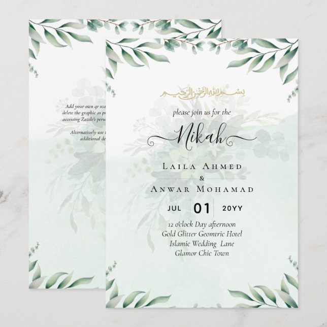 Invitación Nikah Walima GREENERY WEDDING INVITATION Islamic (Anverso / Reverso)