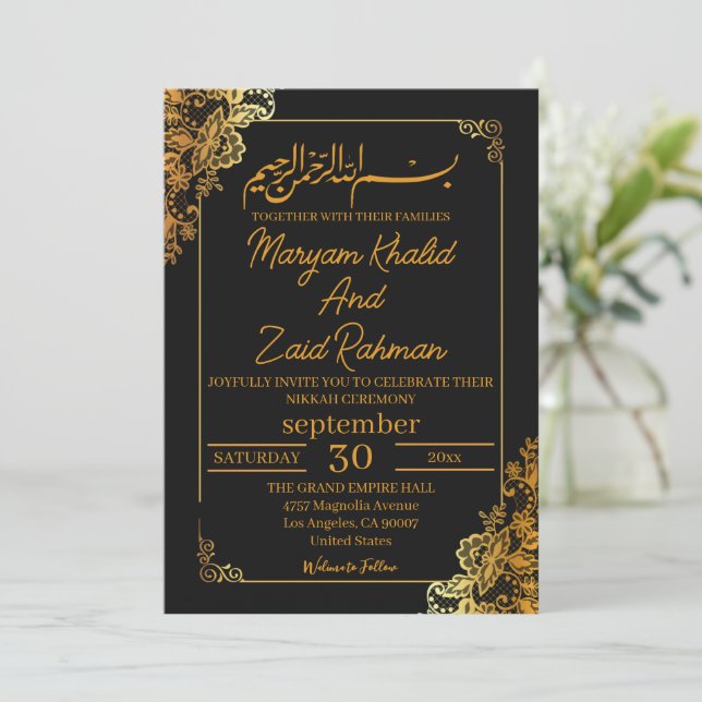 Invitación Nikkah Blanca y Dorada (Anverso de pie)