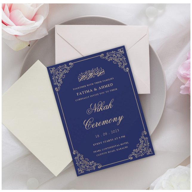 Invitación Nikkah Blue Gold Boda musulmana islámica (Subido por el creador)