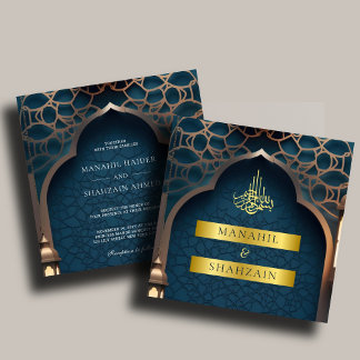 Invitación Nile Blue Islamic 3D Arch Elegante Boda Musulmana