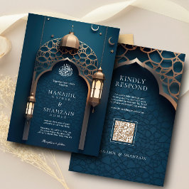 Invitación Nile Blue Islamic 3D Arch Elegante Boda Musulmana