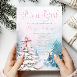 Invitación Niña Acuarela Pastel Bosque Invernal