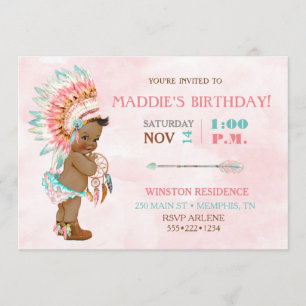 Invitación Niña Africana Americana Tribal Tocado Rubor