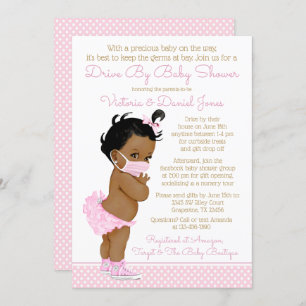 Invitación Niña Africana Con Máscara Manejada Por Baby Shower
