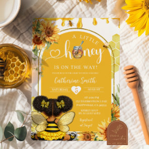 Invitación Niña Afro Africana Girasol Abeja de Miel Baby Show