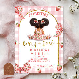 Invitación Niña Afroafricana Lazo Rosa Fresa Primera 
