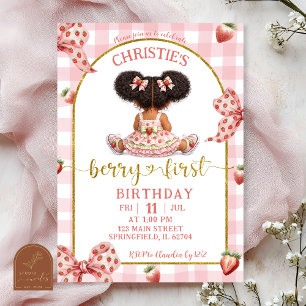Invitación Niña Afroafricana Lazo Rosa Fresa Primera 