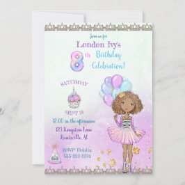 Invitación Niña afroamericana en su octavo cumpleaños princes