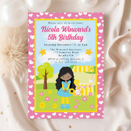 Invitación Niña Afroamericana Lindo Vendedora de Limonada Cum