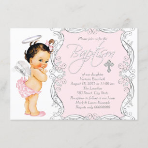 Invitación Niña Ángel Rosa Bebé Bautizo